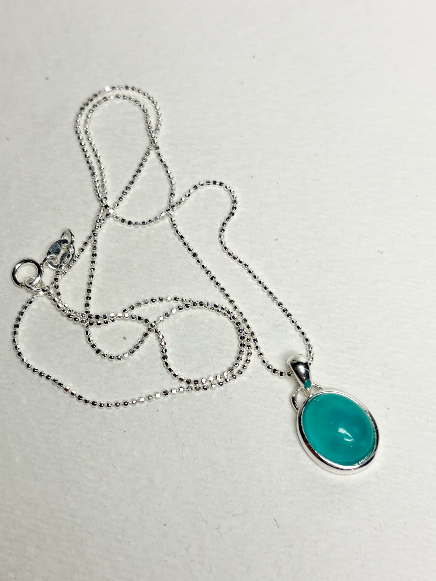Peruvian Untreated Amazonite Pendant Necklace Sterling Silver Beaded Chain 18"