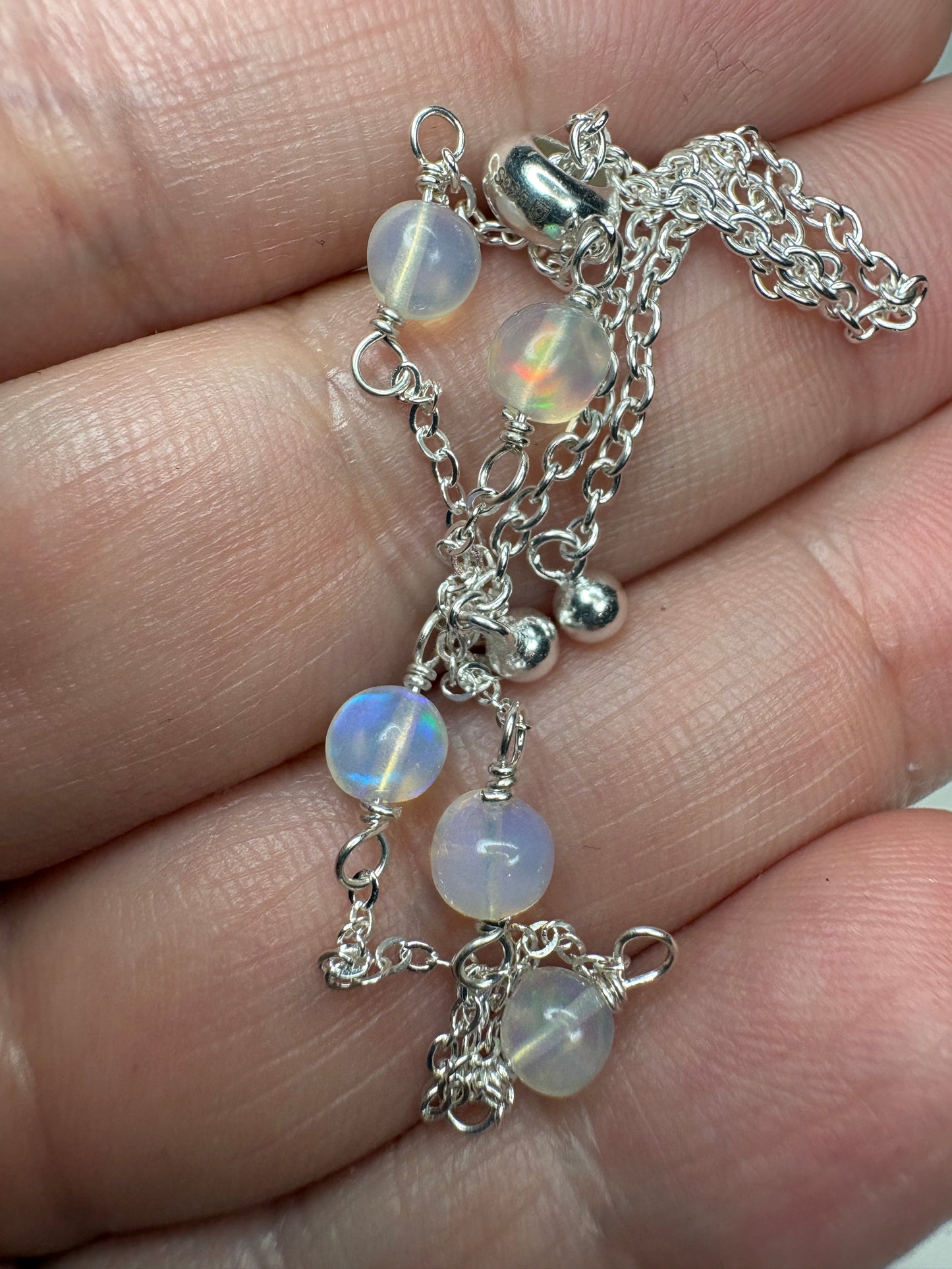 Ethiopian Wello Opal Bead Station Bolo Adjustable Bracelet Sterling Silver