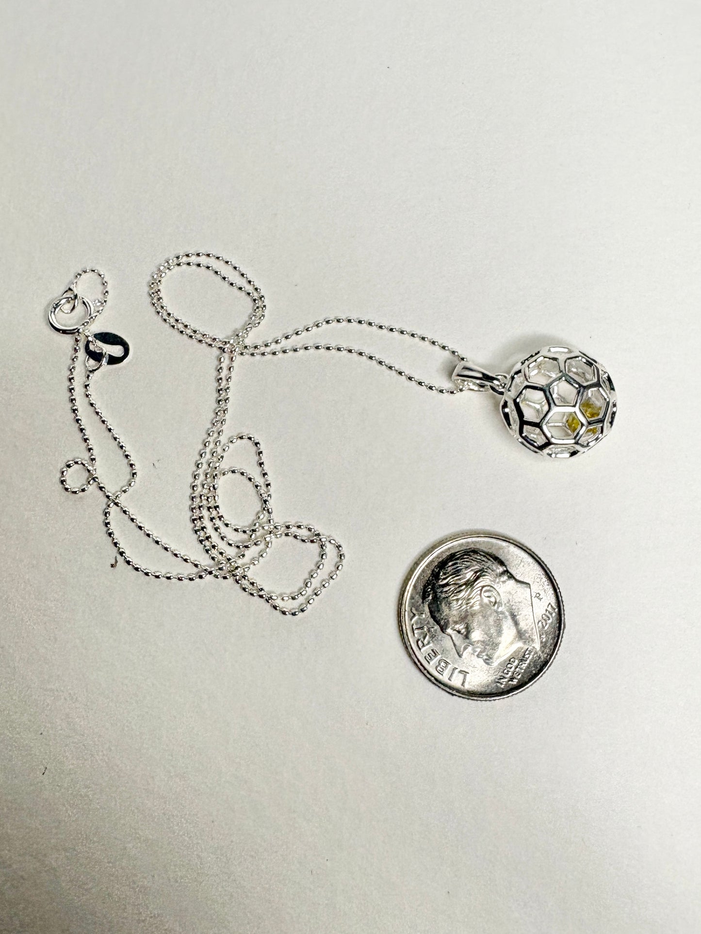 Natural Yellow Diamond in Honey Comb Cage Sterling SIlver Pendant Necklace 18"