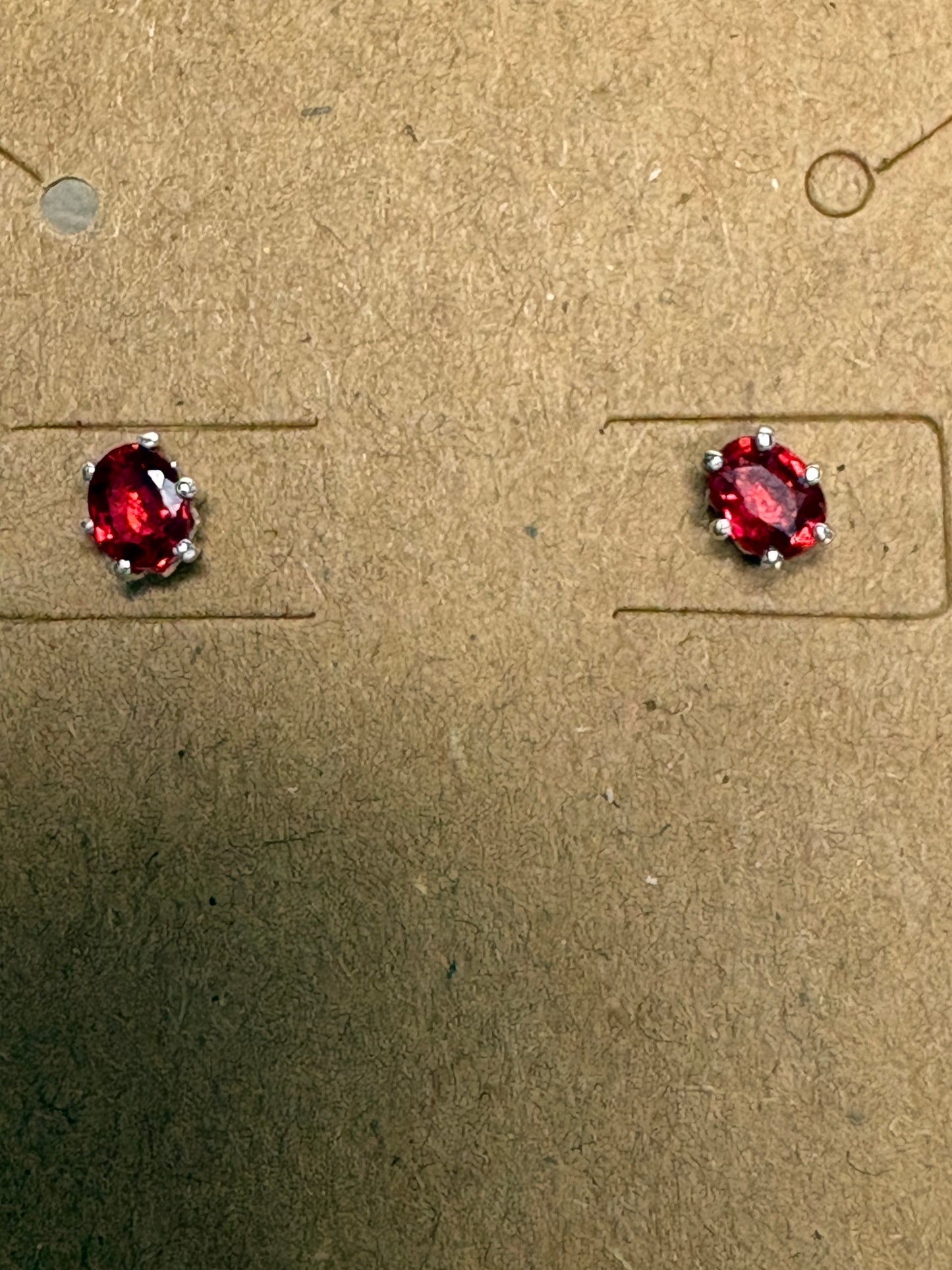 Natural Red Sapphire Stud Earrings Sterling Silver 4x3mm