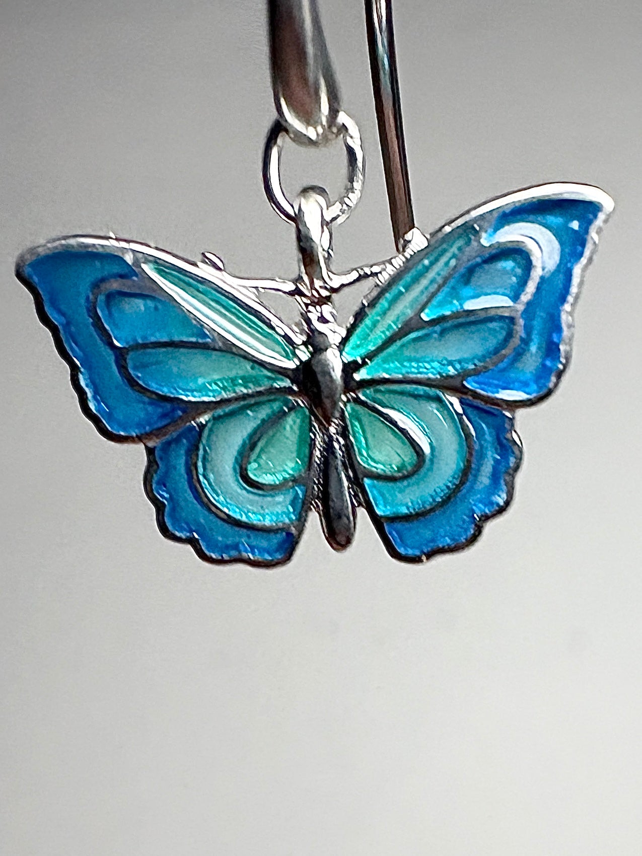 Blue Plique-a-Jour Butterfly Wire Earrings. Sterling Silver