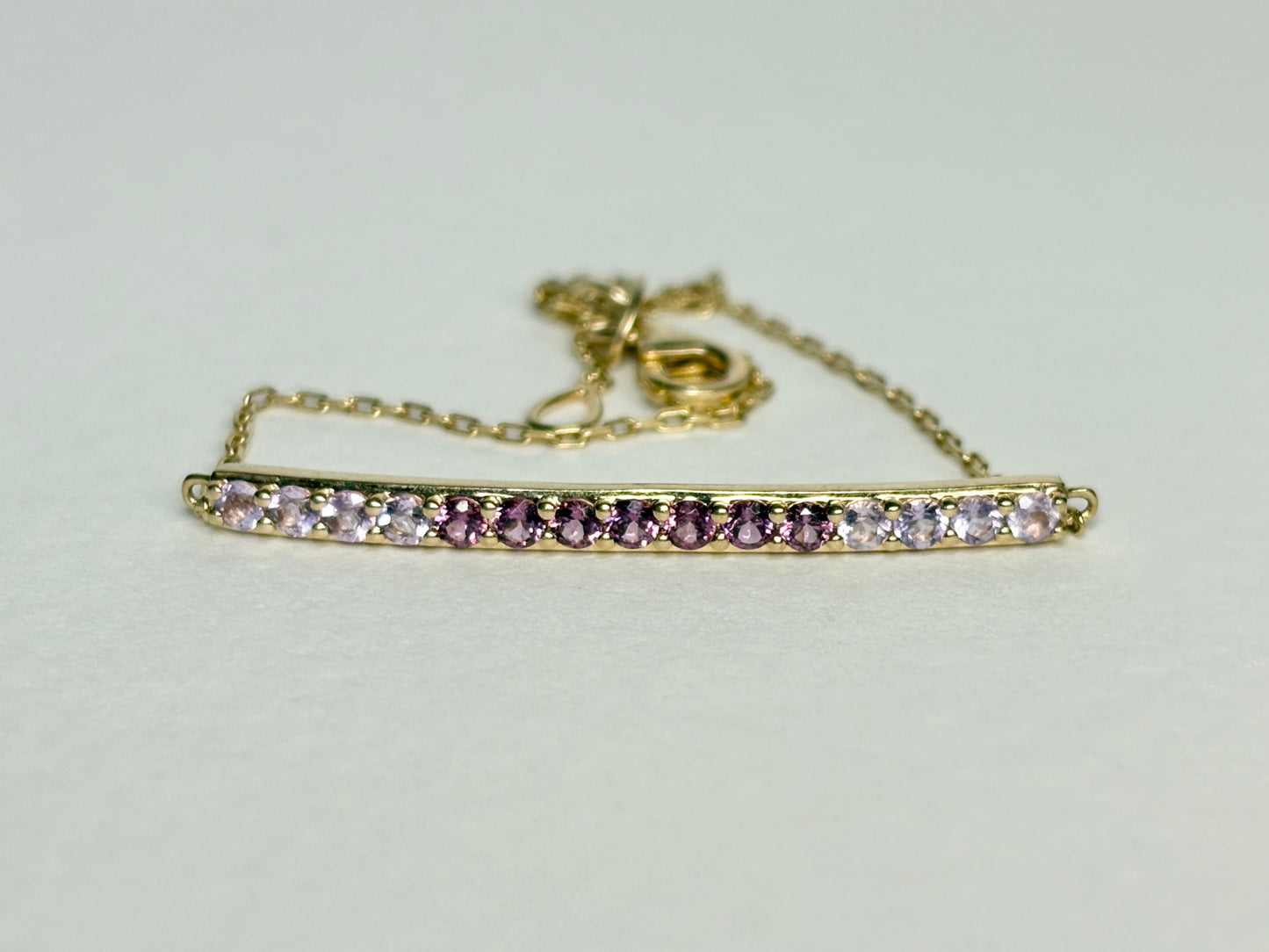 Bony Levy Rhodolite and Amethyst Bar Link Adjustable Bracelet Solid 14k Gold 6.5-7"