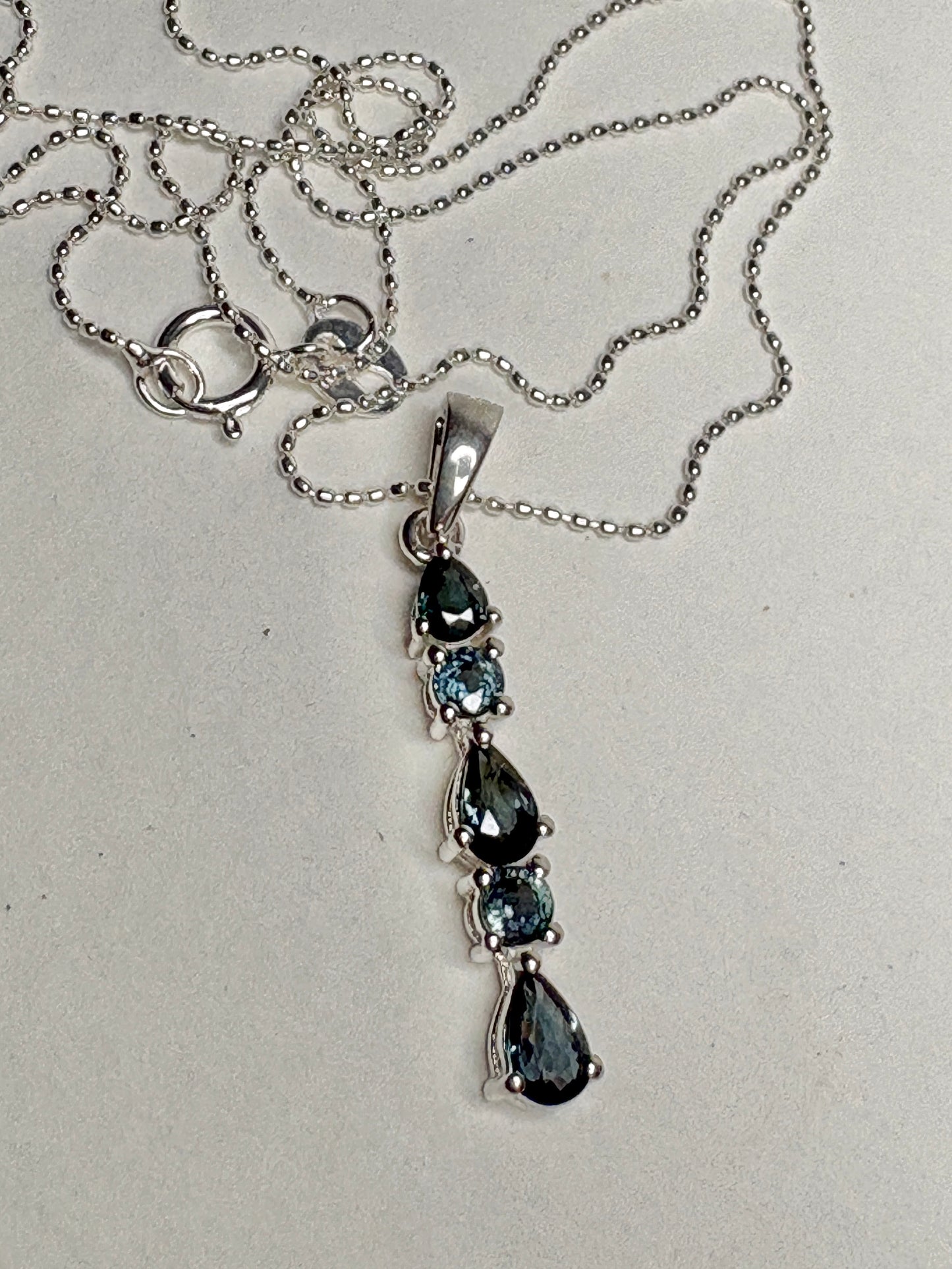 Australian Sapphire Pendant Necklace in Sterling Silver 18"