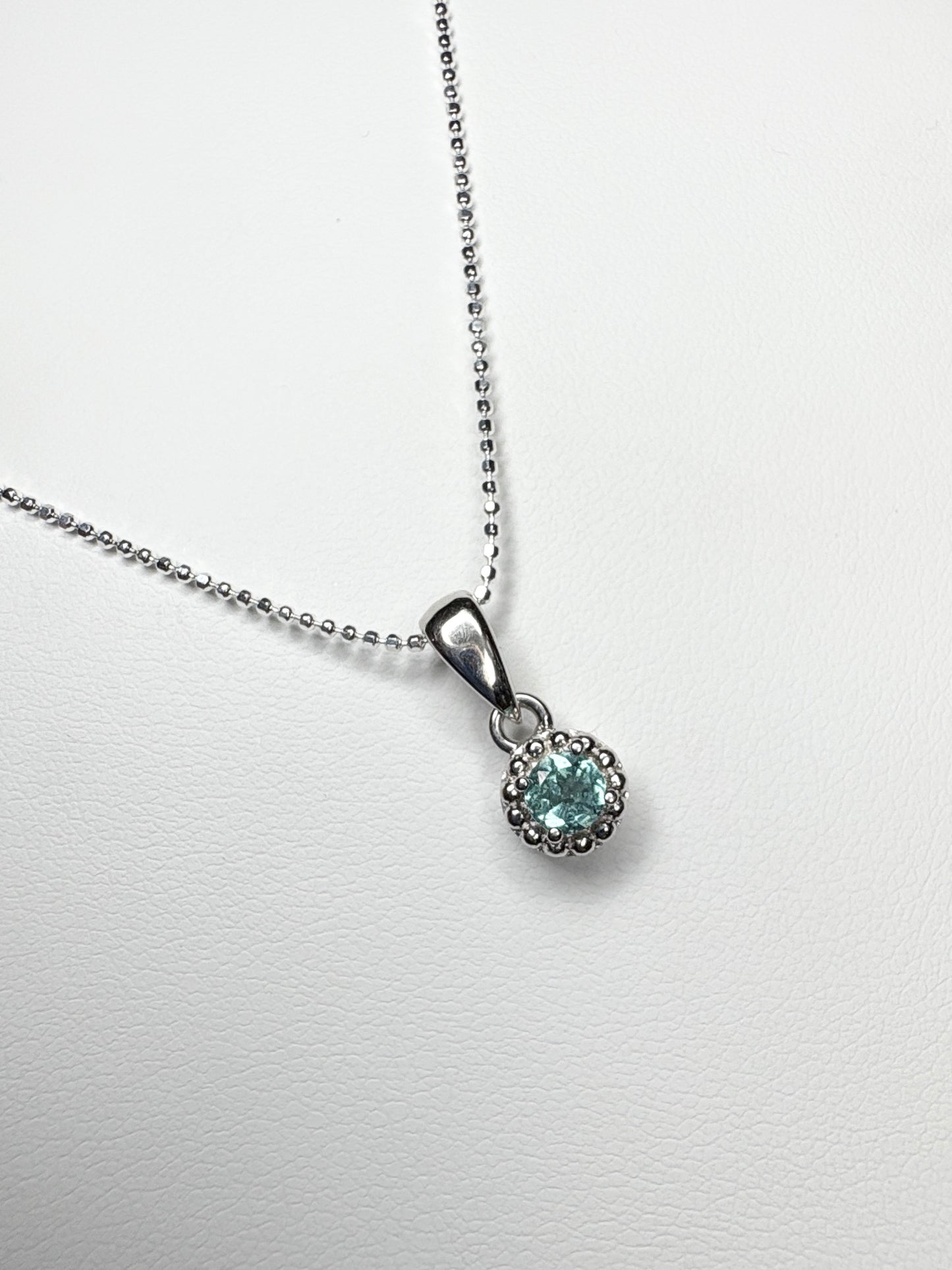Brazilan Lagoon Tourmaline Beaded Solitaire Pendant Necklace Sterling Silver 4mm 18"