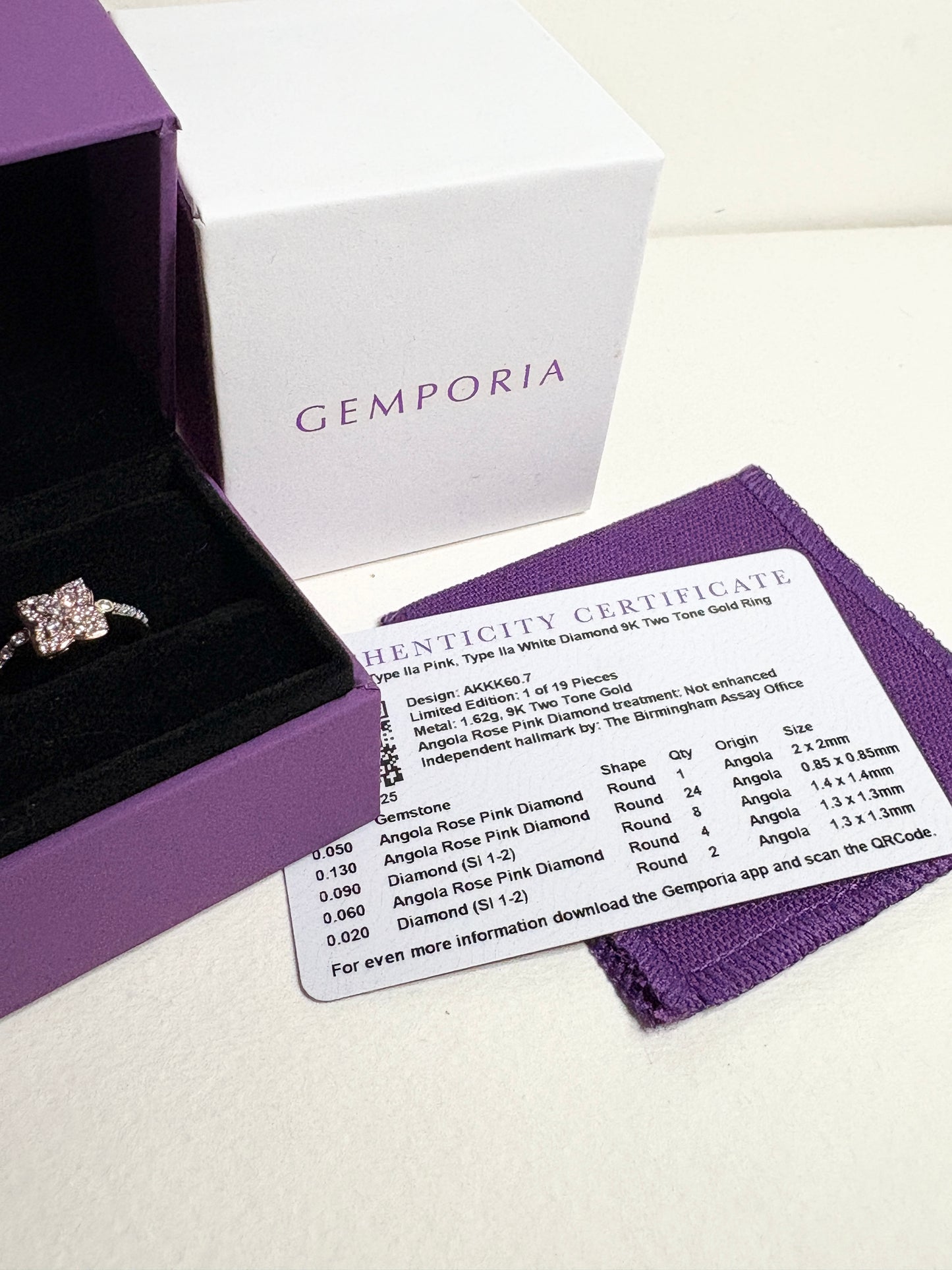Natural Pink and White Angolan Type lla Diamond Ring 9k Rose Gold size 7