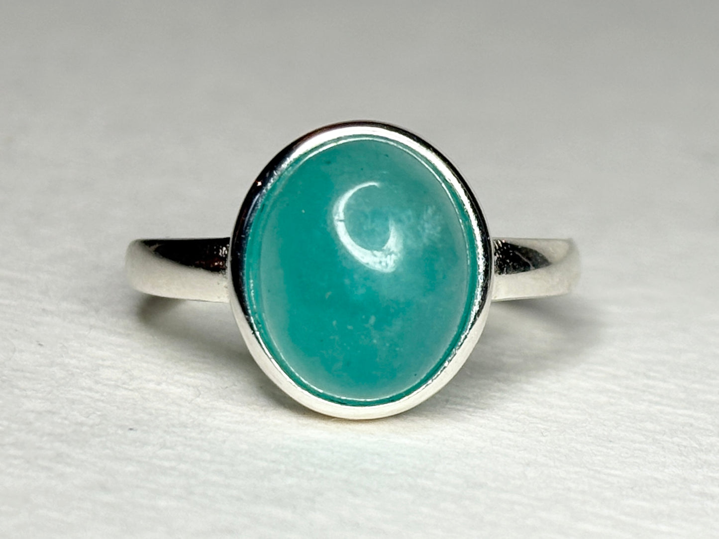 Peruvian Untreated Amazonite Bezel Set Ring Sterling Silver size 7