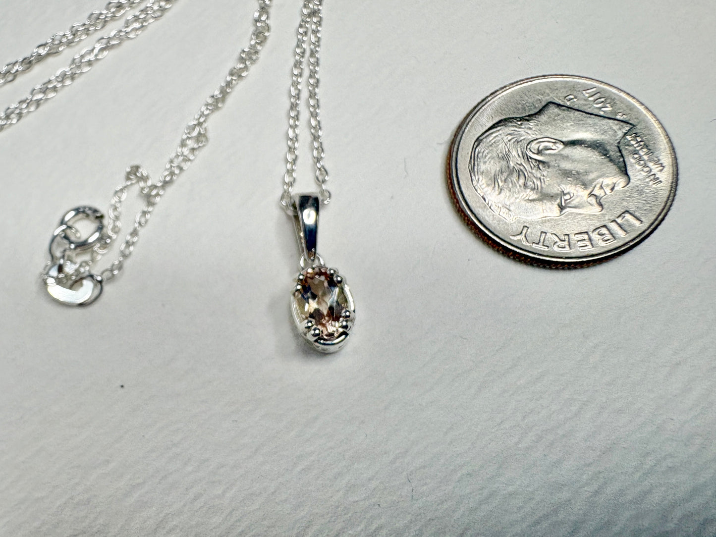 Light Champagne Oregon Sunstone Solitaire Pendant Necklace Sterling Silver