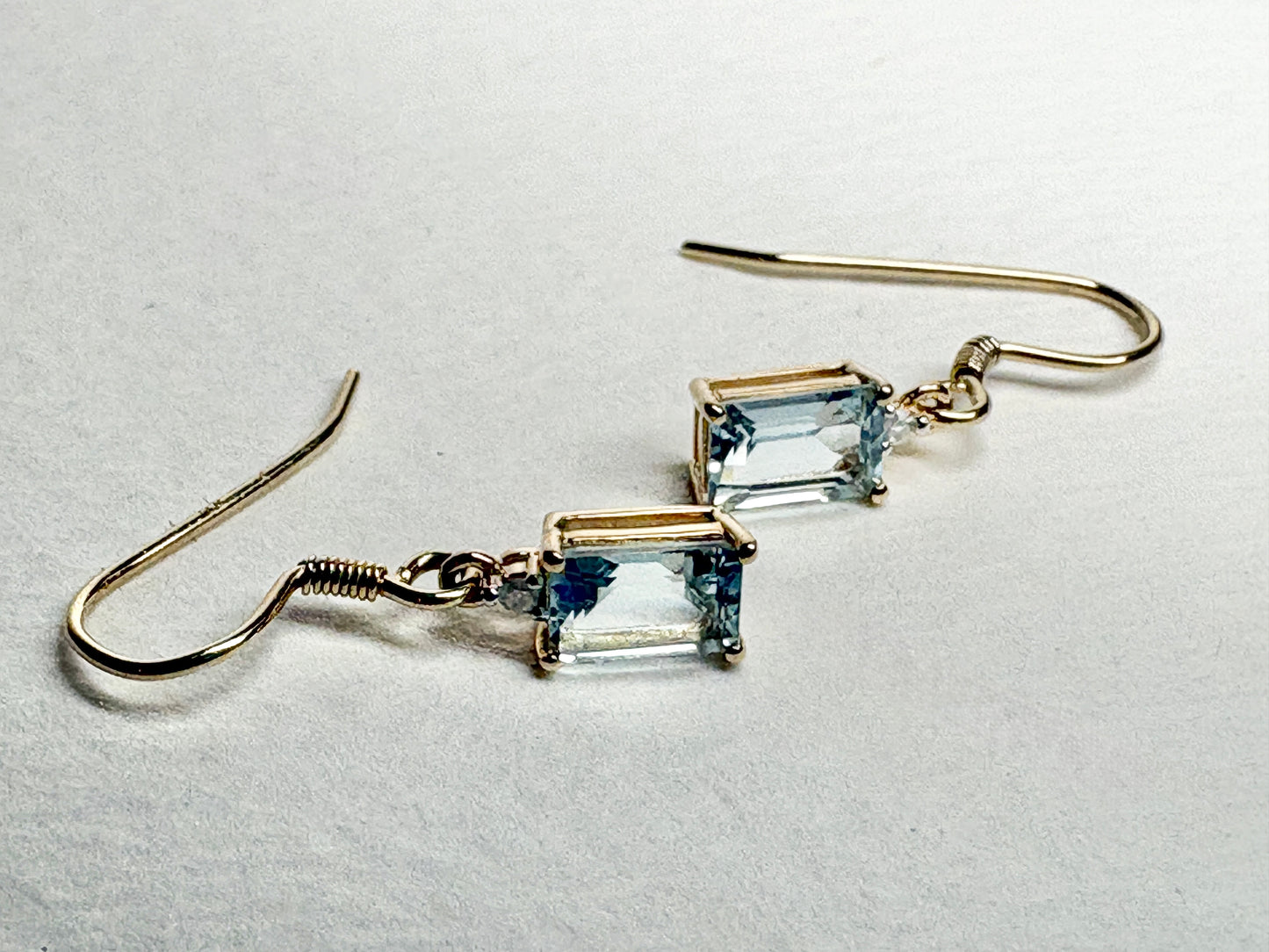 Aquamarine Dainty Dangle Drop Earrings in Solid 9k Gold