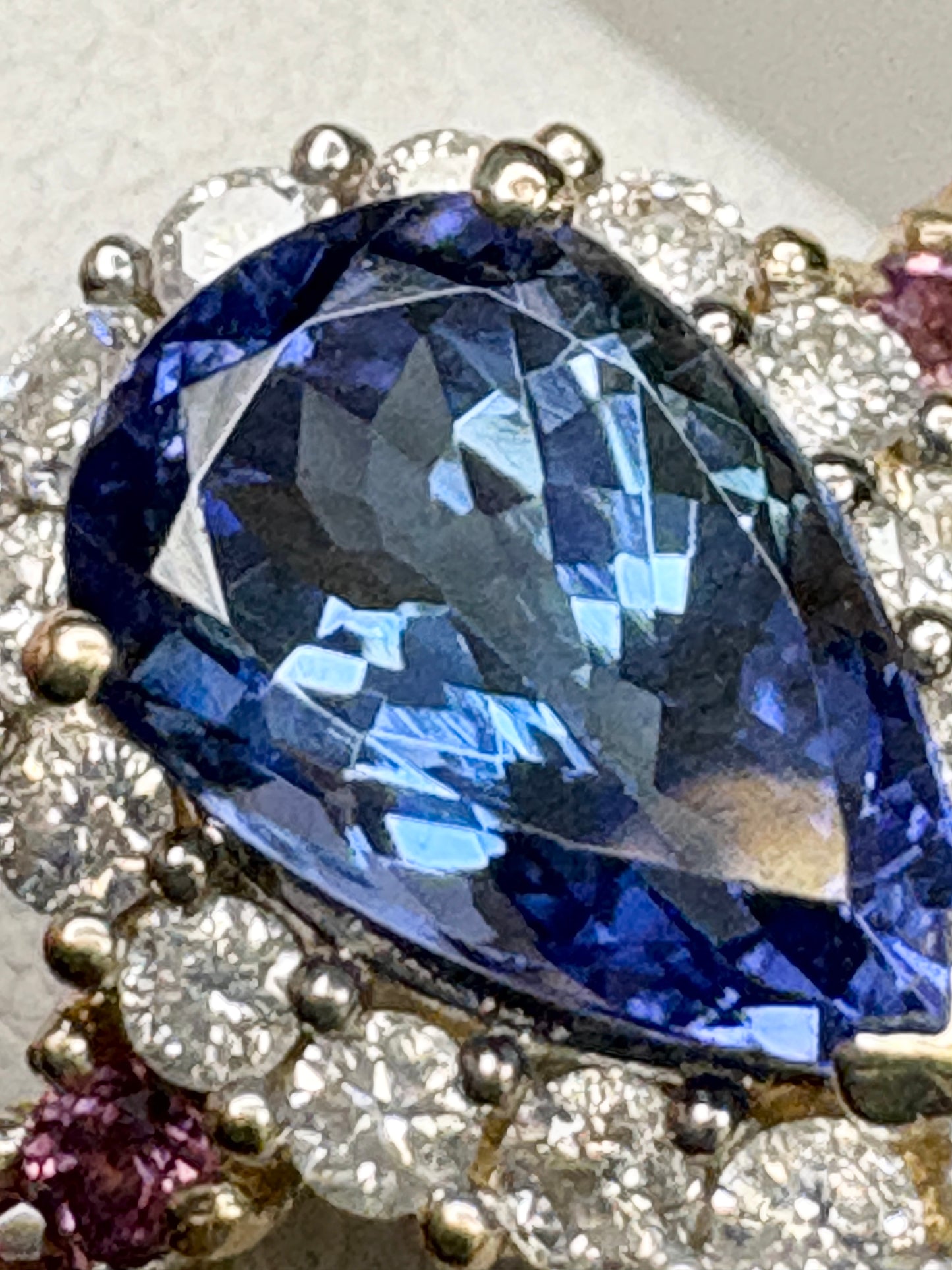 Natural Pear Tanzanite and Diamond Halo Ring Solid 14k Gold Ring size 6.25 - New Life Jewelry