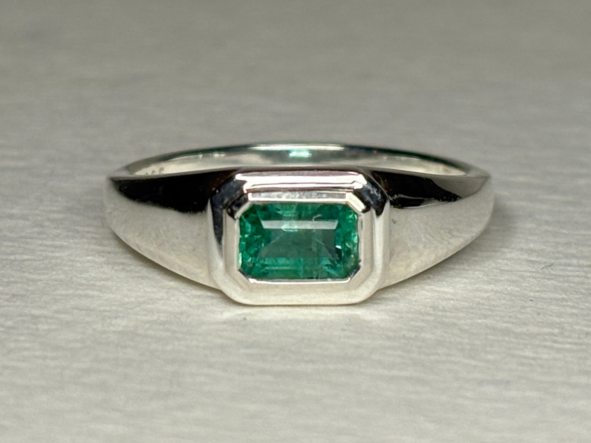 Zambian Emerald East West Bezel Set Ring Sterling Silver size 7