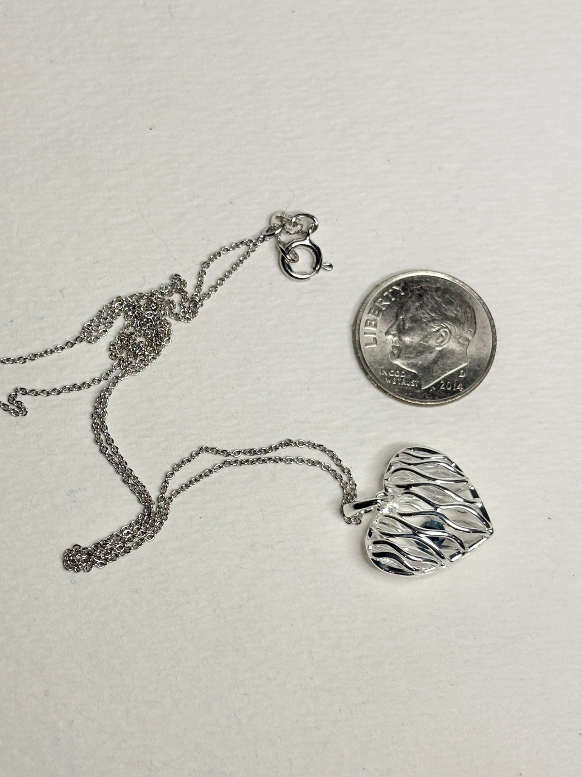 Natural Blue Diamond Free Floating Heart Pendant Necklace in Sterling Silver 1/5ct 18"