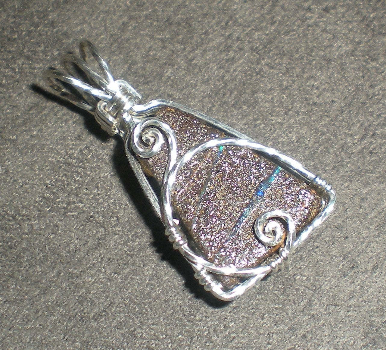 Koroit Boulder Opal sterling silver wire wrapped pendant