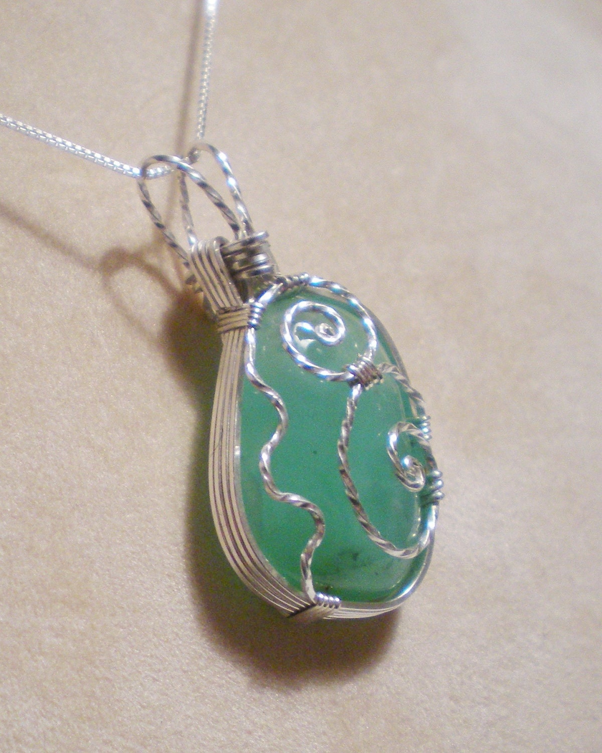 Chrysoprase sterling silver wire wrapped pendant