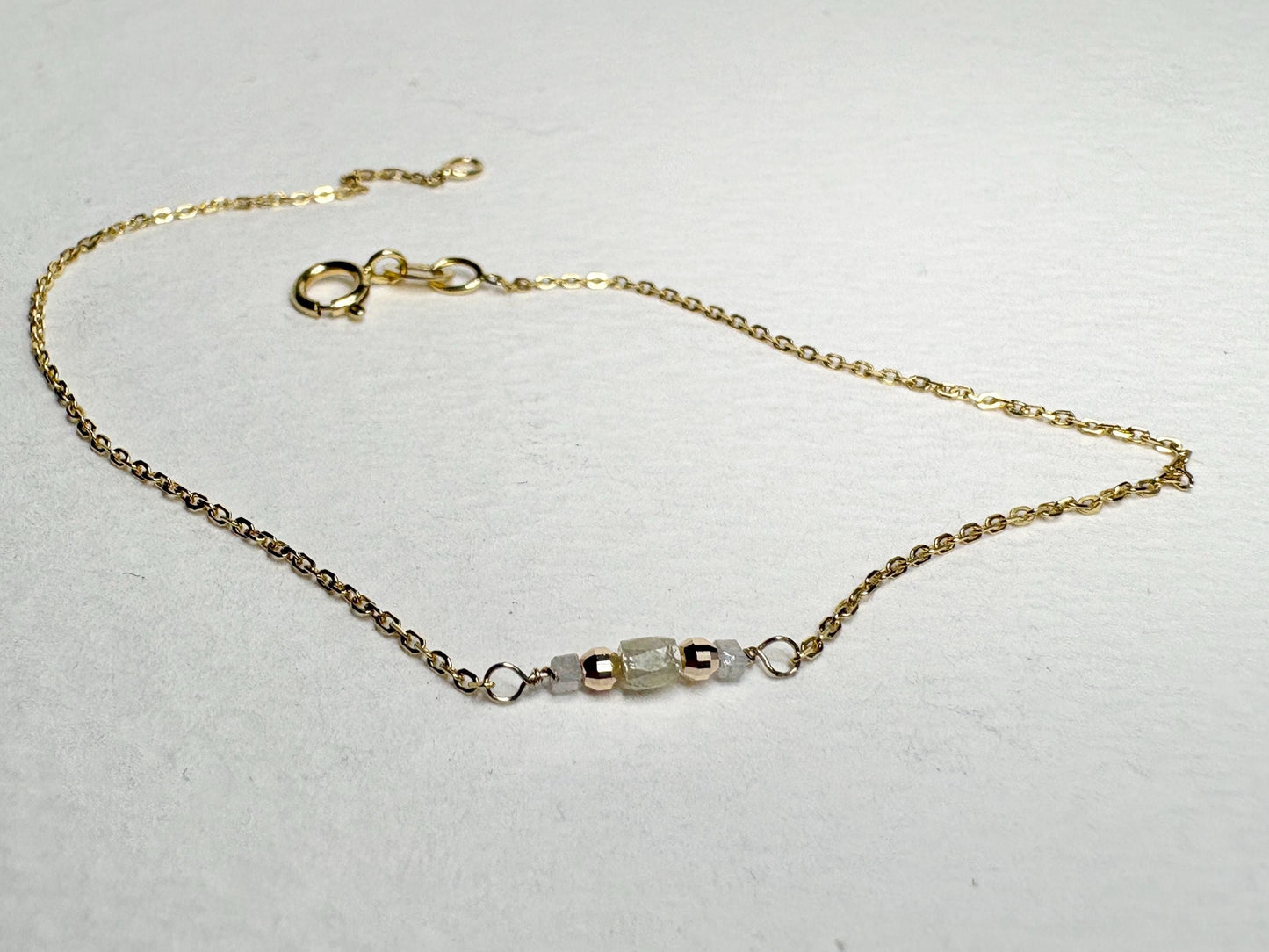 Natural Diamond Beaded Bracelet Solid 14k Gold 7.25" - NewLifeJewelryVault