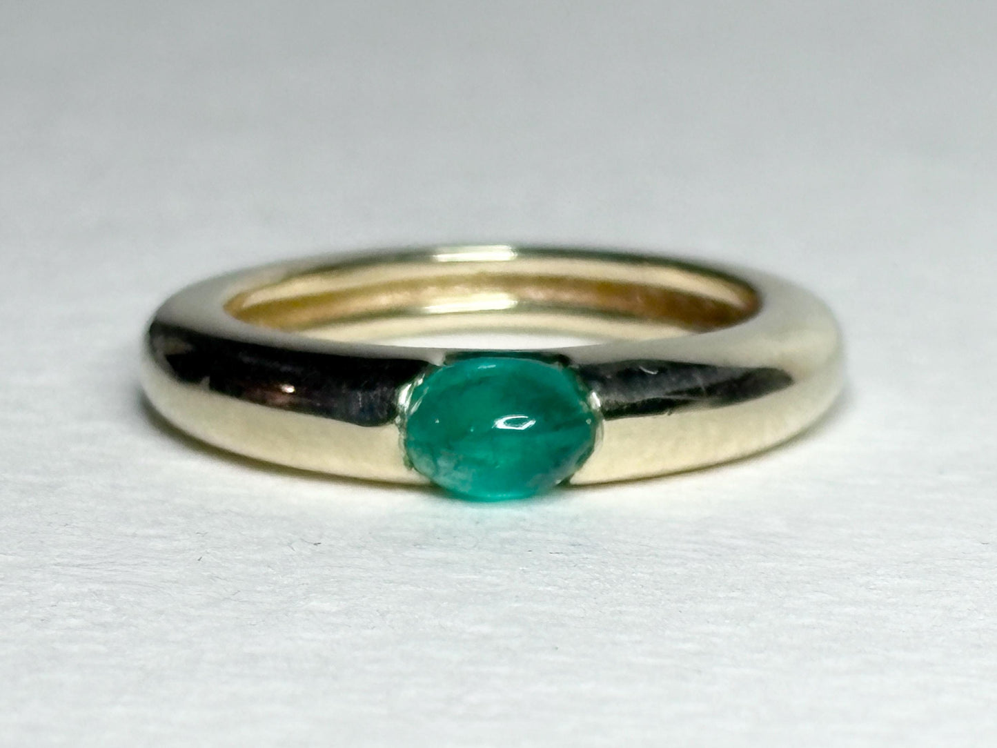 Natural Emerald Cabochon Domed Band Ring Solid 14k Gold size 6.25 - NewLifeJewelryVault