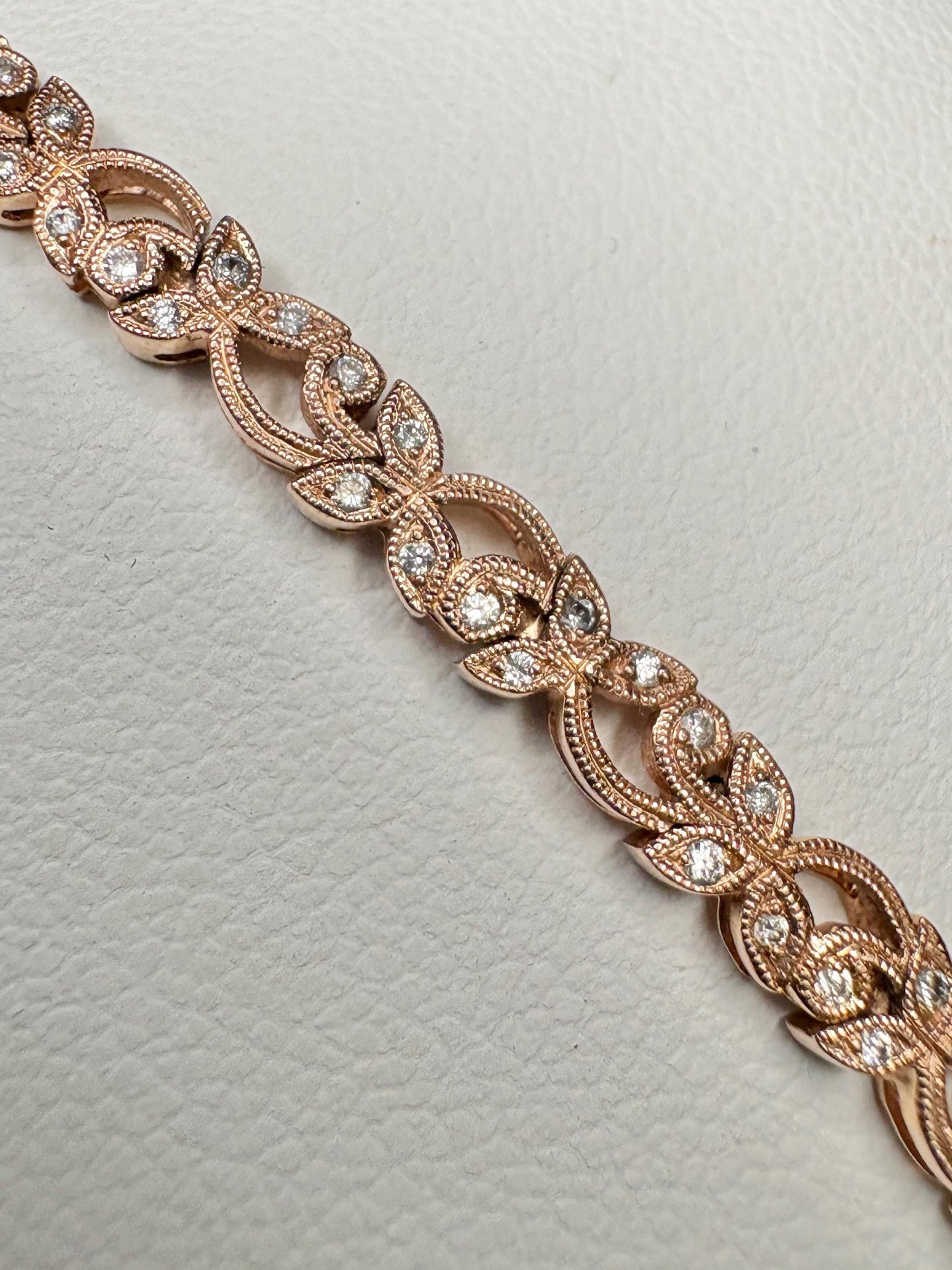 Shane Co Floral Vine Diamond Tennis Bracelet in Solid 14k Rose Gold 7.5" - NewLifeJewelryVault