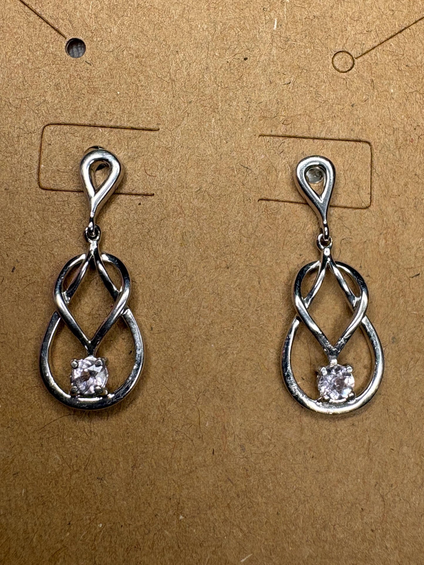 Knot Style Dangle Drop Earrings with Natural Pink Topaz Sterling Silver - NewLifeJewelryVault