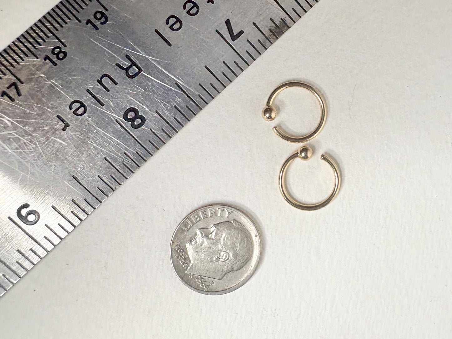 Solid 14k Hoop Piercing 17 gauge 3mm Ball Earring 12.5mm Diameter Tragus Helix - NewLifeJewelryVault