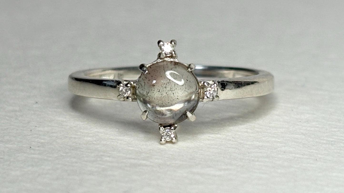 Oregon Sunstone Bi Color and Diamond Ring Sterling Silver size 7 - NewLifeJewelryVault