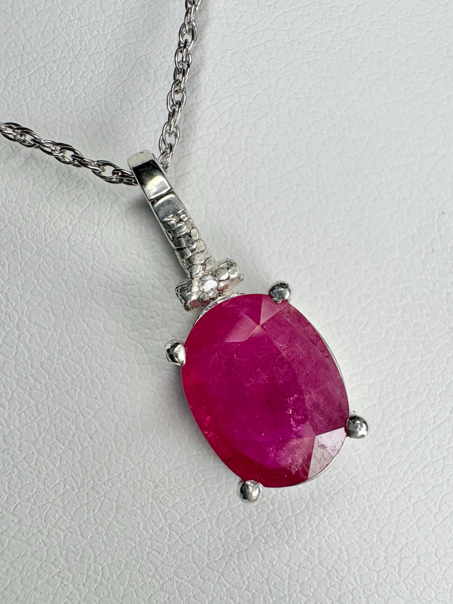Ruby and Diamond Pendant Necklace Sterling Silver 18" - NewLifeJewelryVault