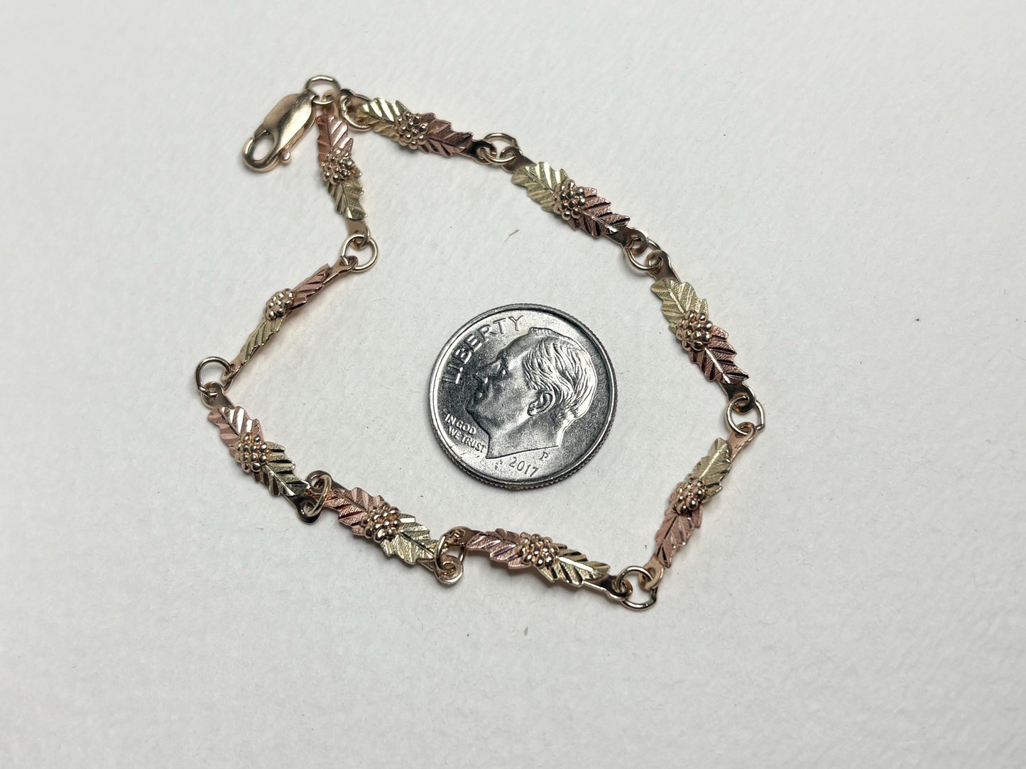 Black Hills Gold Bracelet by Coleman Solid 10k Tri Color Gold 7.3" - NewLifeJewelryVault