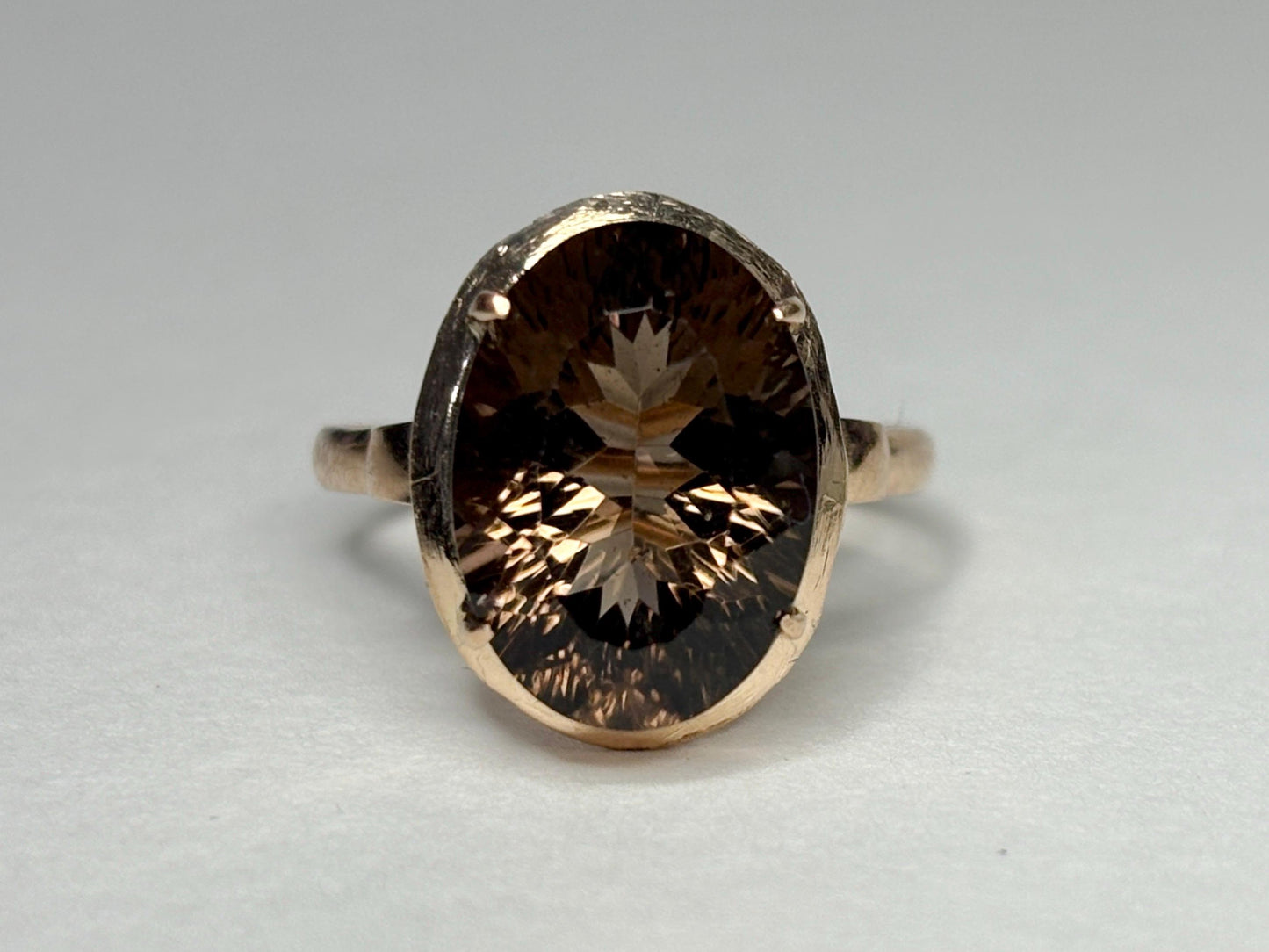 Vintage Arts and Crafts Ring with Fancy Cut Smokey Quartz Solid 10k Gold size 7.25 - NewLifeJewelryVault