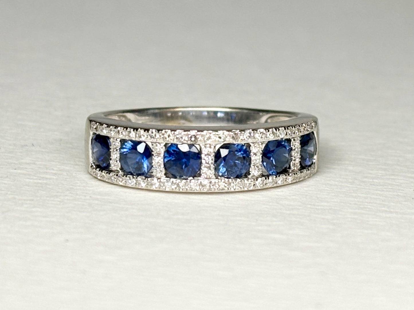 Effy Sapphire and Diamond 14k White Gold Band Ring size 9 - NewLifeJewelryVault