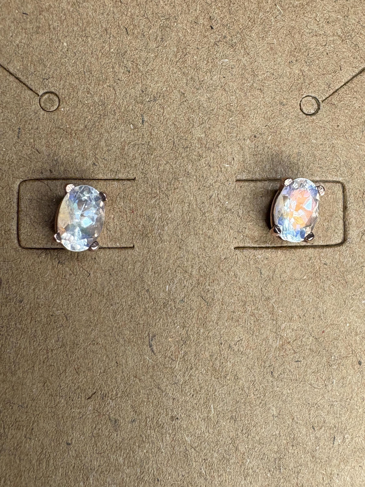 Madagascar Rainbow Moonstone Oval Stud Earrings 14k Rose Gold - NewLifeJewelryVault