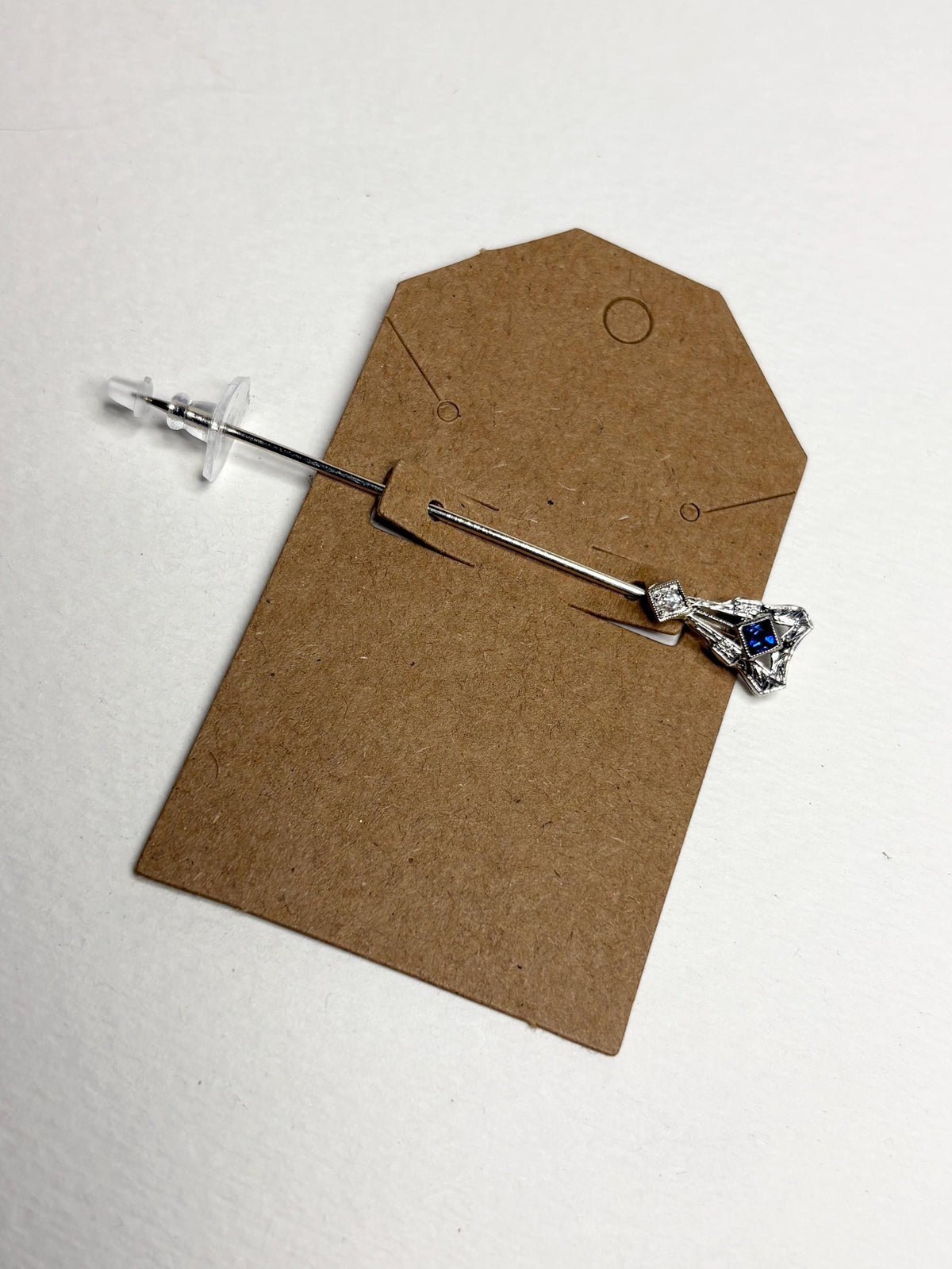 Art Deco Sapphire and Diamond Stick Hat Pin Solid 14k White Gold - NewLifeJewelryVault