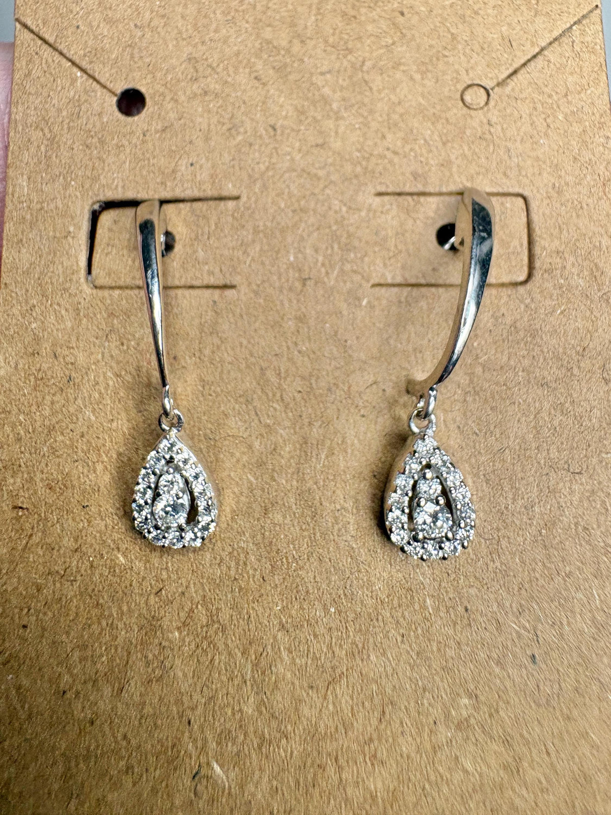 Tear Drop Dangle Drop Natural Diamond Earrings in 14k White Gold .25ctw - NewLifeJewelryVault