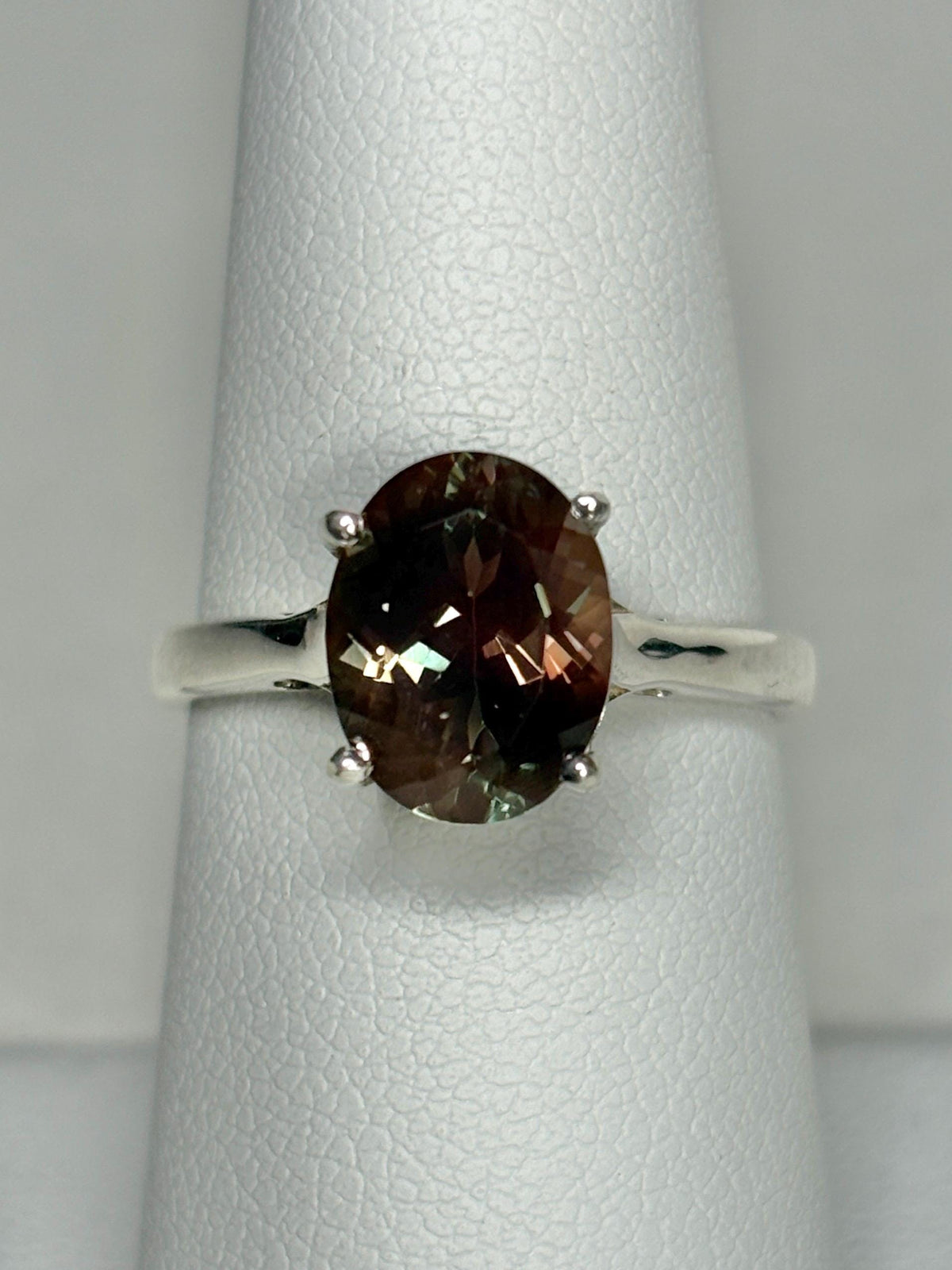 Bi-Color Oregon Sunstone Solitaire Ring in Sterling Silver size 7 - NewLifeJewelryVault