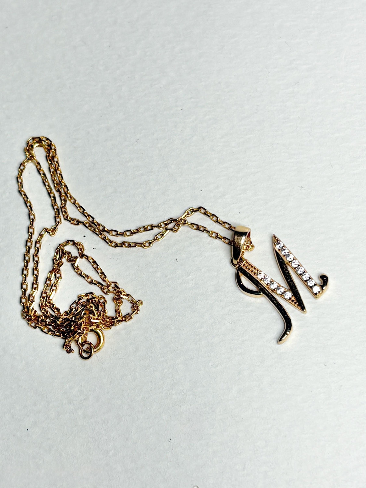 Initial "M" Pendant Necklace in Solid 21k Gold 17" - NewLifeJewelryVault