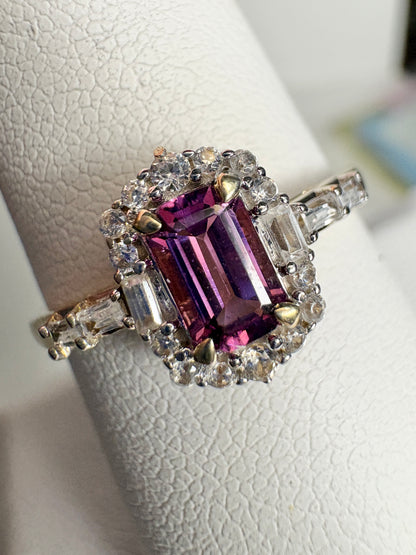 Rhodolite Zircon Halo Ring 9k Gold Size 8