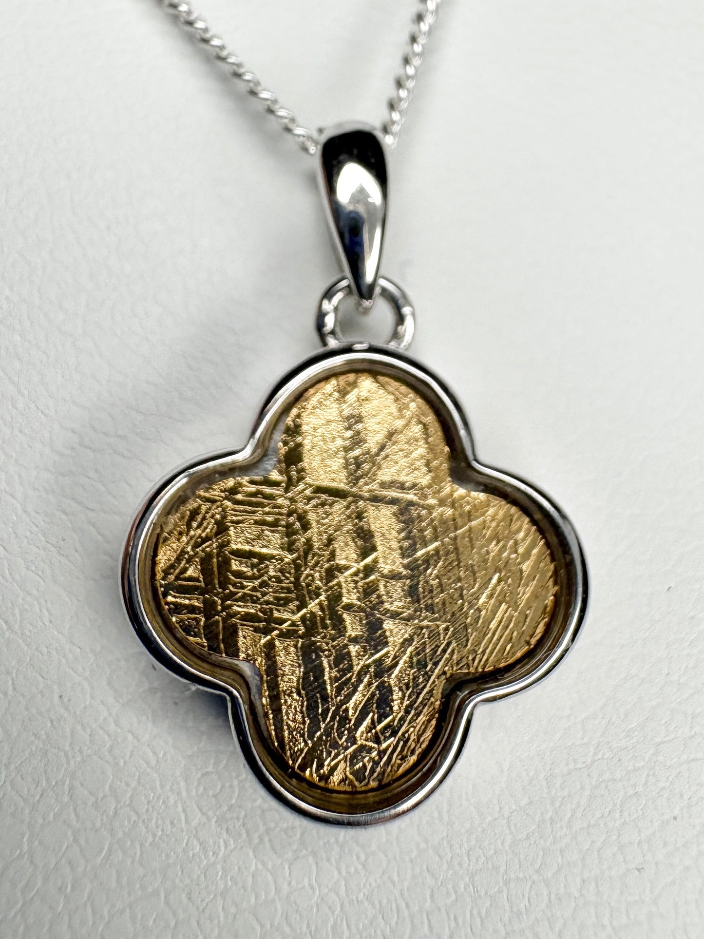 Genuine Gold Plated Meteorite Slice From Sweden in Sterling Silver Adjustable Chain 18-19"