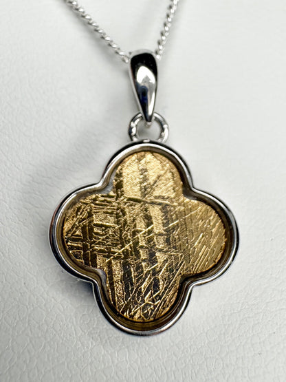 Genuine Gold Plated Meteorite Slice From Sweden in Sterling Silver Adjustable Chain 18-19"