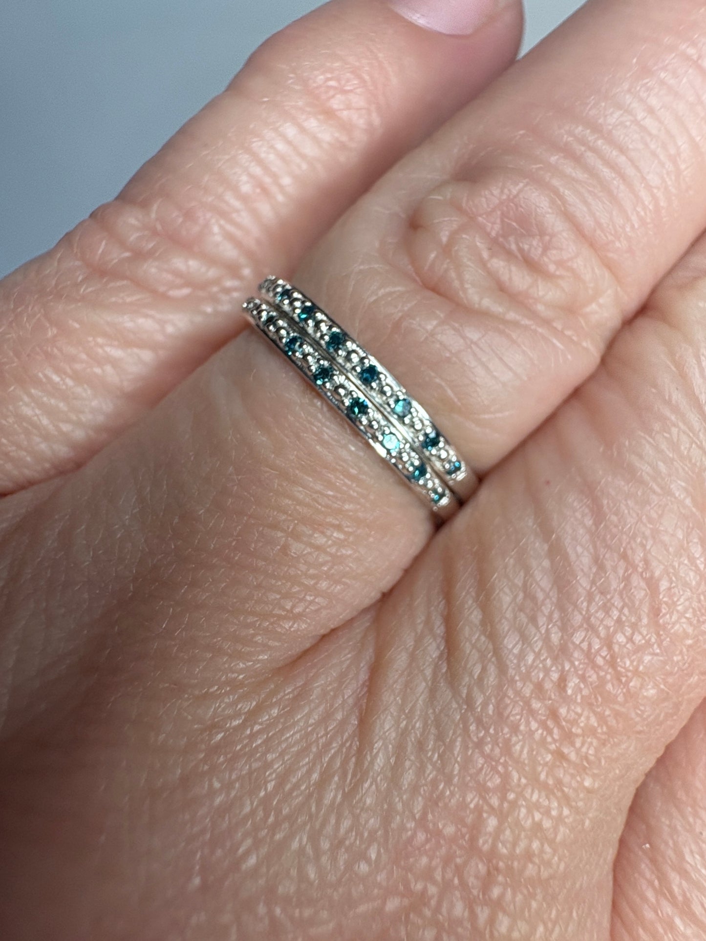 Dainty Blue Diamond Stackable Band Rings Stelring Silver .06ctw size 7