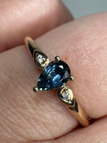 Pear Montana Sapphire Untreated Ring 9k Gold Size 9