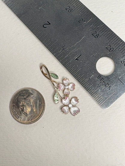 Silver.Gold Plated White Dogwood Pendant. -Diamond