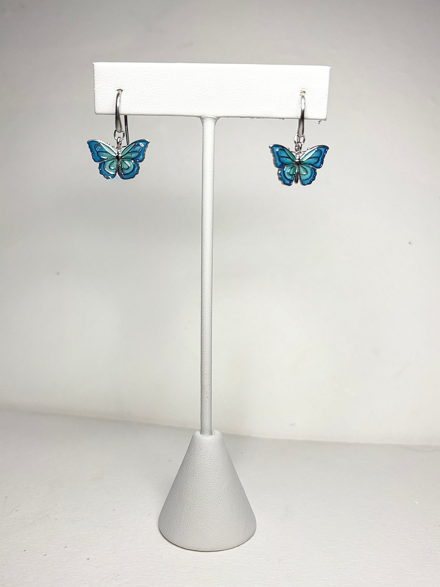 Blue Plique-a-Jour Butterfly Wire Earrings. Sterling Silver