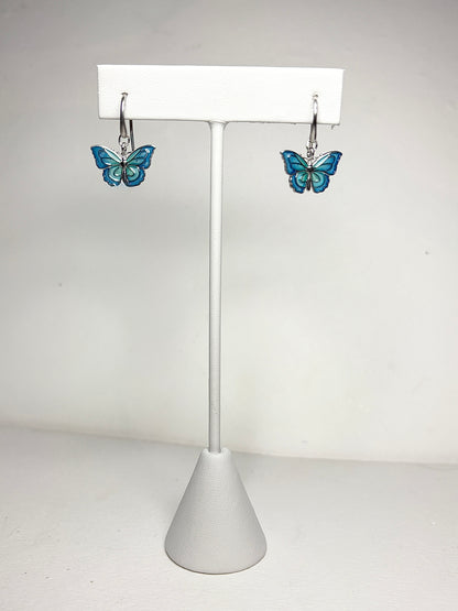 Blue Plique-a-Jour Butterfly Wire Earrings. Sterling Silver
