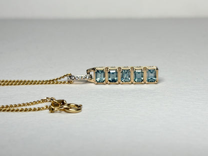 Untreated Montana Bar Sapphire and Diamond Pendant Necklace 9k with 14k Chain 18"