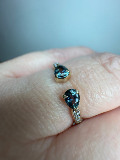 Sapphire and White Zircon Open Band Ring 9k Gold size 7