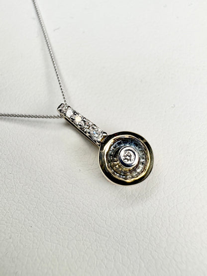Lehrer Bicolor Montana Sapphire and Diamond Iris Pendant Necklace 2 Tone 9k Gold