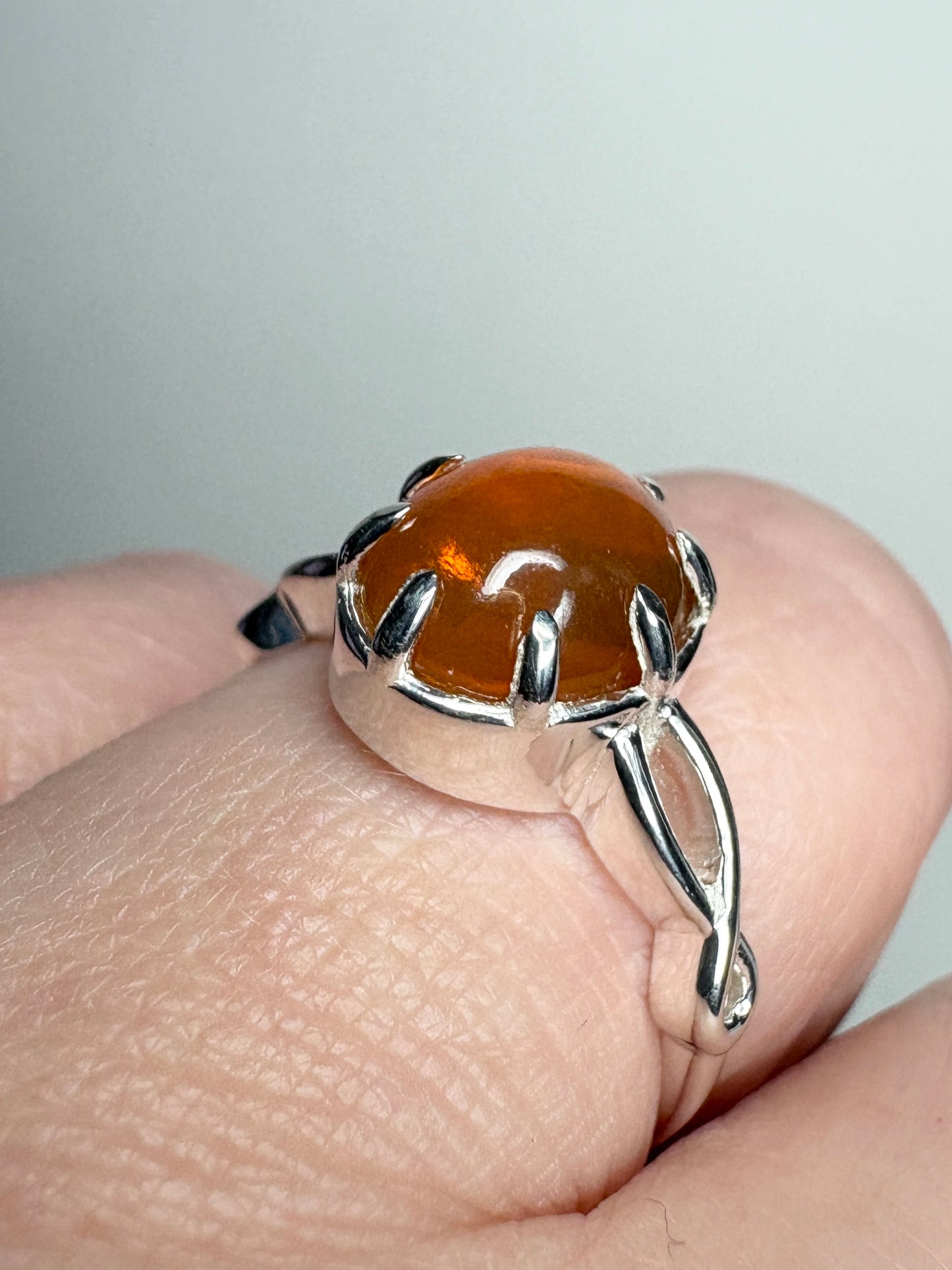 Oregon Fire Opal Cabochon Ring Sterling Silver size 7
