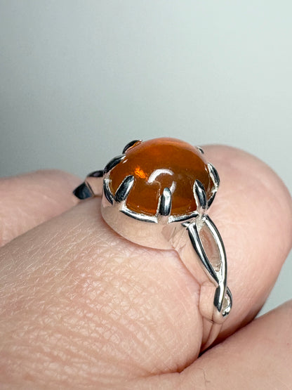 Oregon Fire Opal Cabochon Ring Sterling Silver size 7