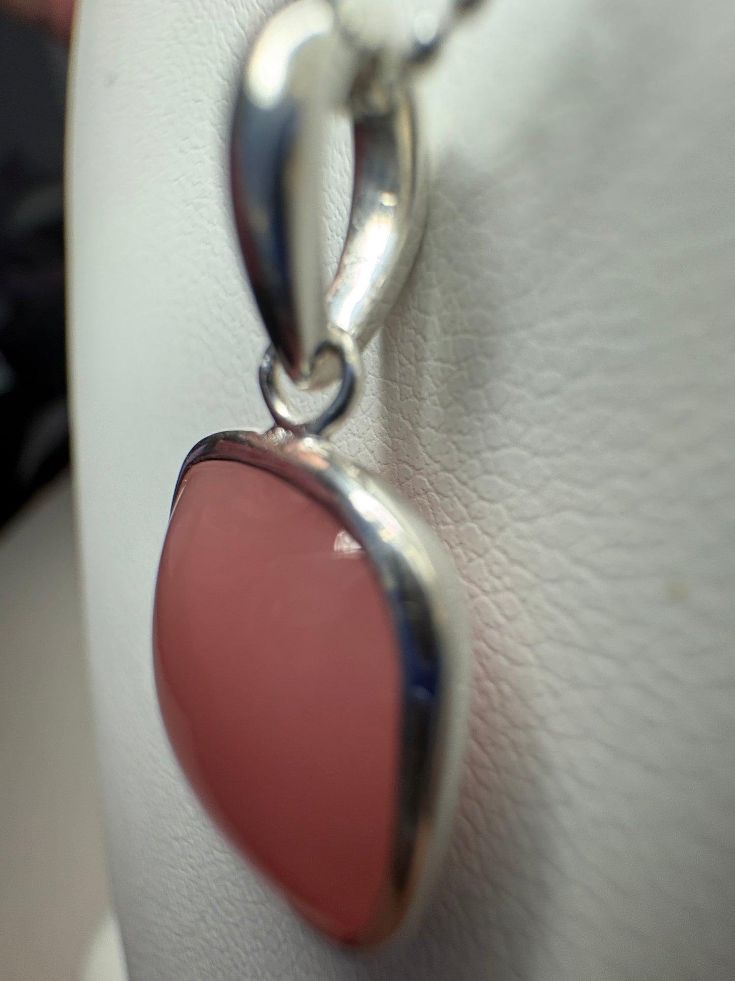 Natural Coral Chalcedony Bezel Pendant Necklace Sterling Silver 18"