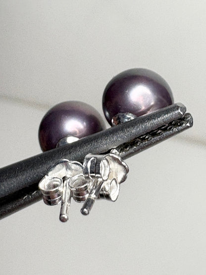 Naturally Purple Freshwater Cultured Pearl Studs Sterling Silver 7mm