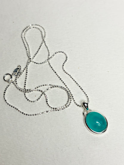 Peruvian Untreated Amazonite Pendant Necklace Sterling Silver Beaded Chain 18"