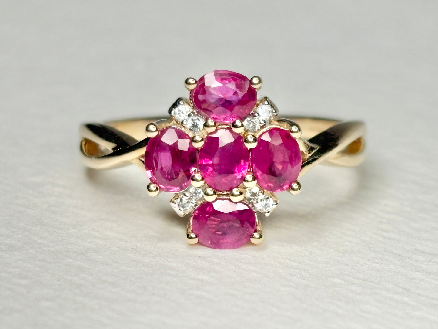 Burmese Ruby Cluster Ring 9k Gold size 8