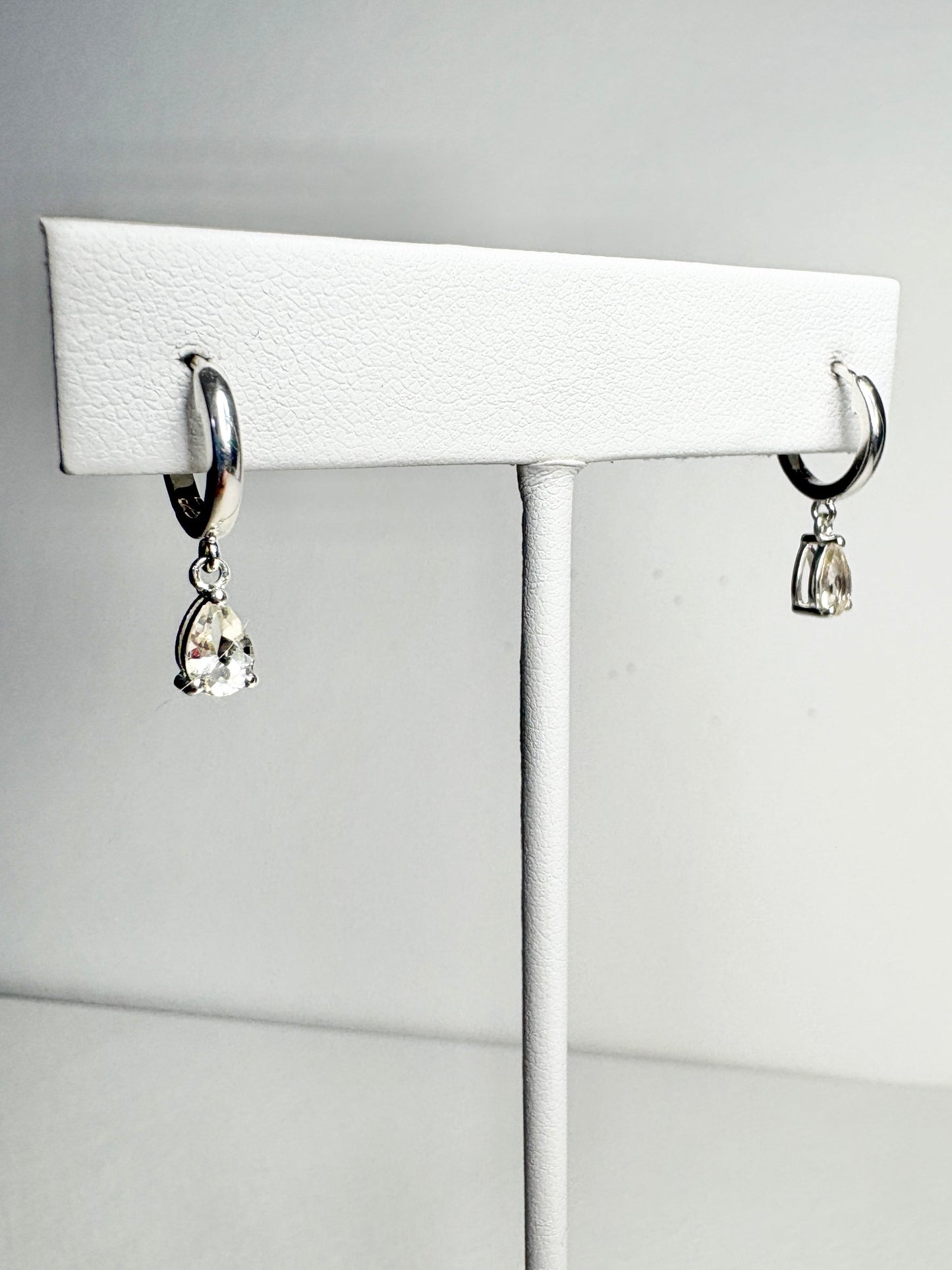 Oregon Sunstone Yellow Pear Dangle Drop Hoop Earrings Sterling Silver